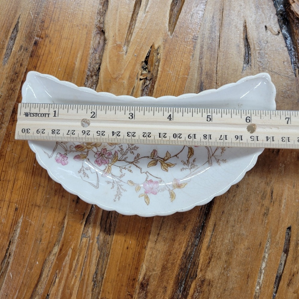 Antique Wheelock China Store Crescent Shape Bone Trinket Jewelry Dish Floral USA - Picture 9 of 9